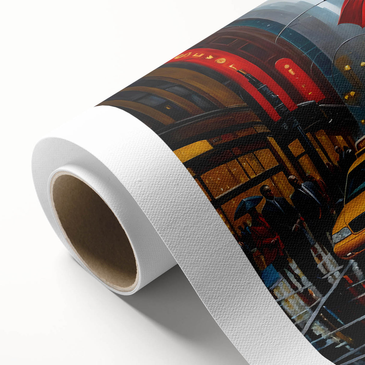 Art Deco poster of Manhattan skyline in monochrome tones on rolled canvas.