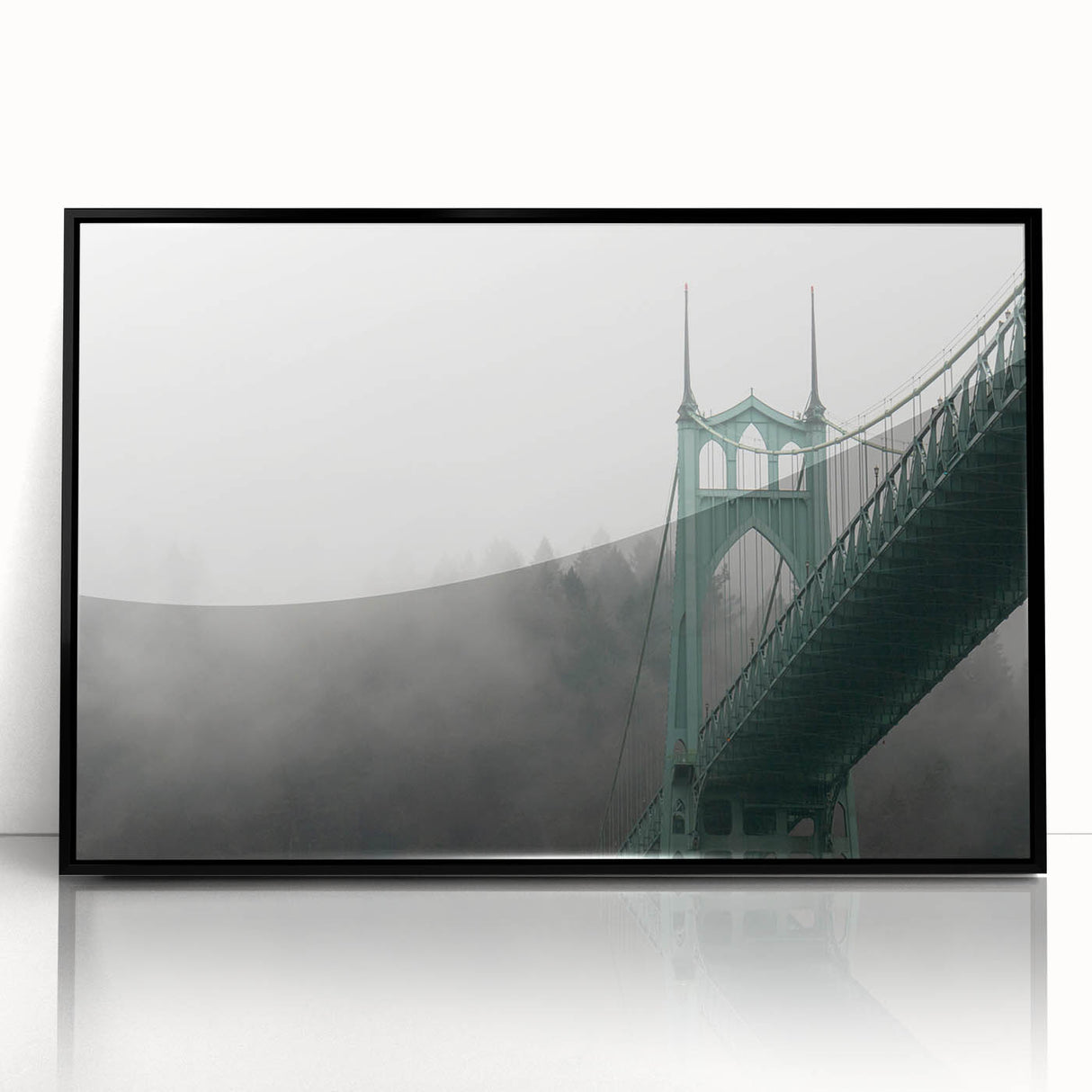 Large abstract wall art depicting Portland, Oregon, in black and white tones on framed acrylic, suited for modern decor.