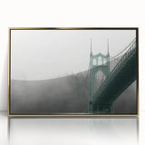 Acrylic print of Portland, Oregon skyline in gold tones, framed, ideal for modern art wall decor.