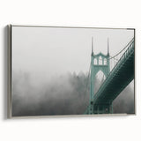 Framed canvas of a Portland, Oregon landscape in muted earth tones, ideal for living room decor.