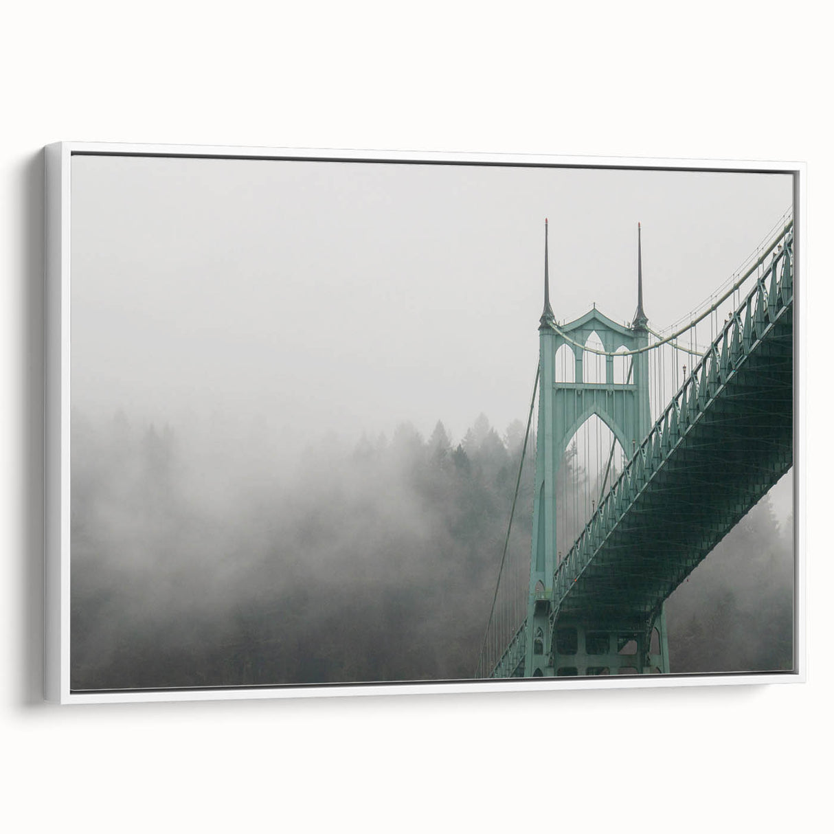 Vintage poster art of Portland, Oregon, featuring colorful details on extra large white-framed canvas.