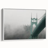 Vintage poster art of Portland, Oregon, featuring colorful details on extra large white-framed canvas.