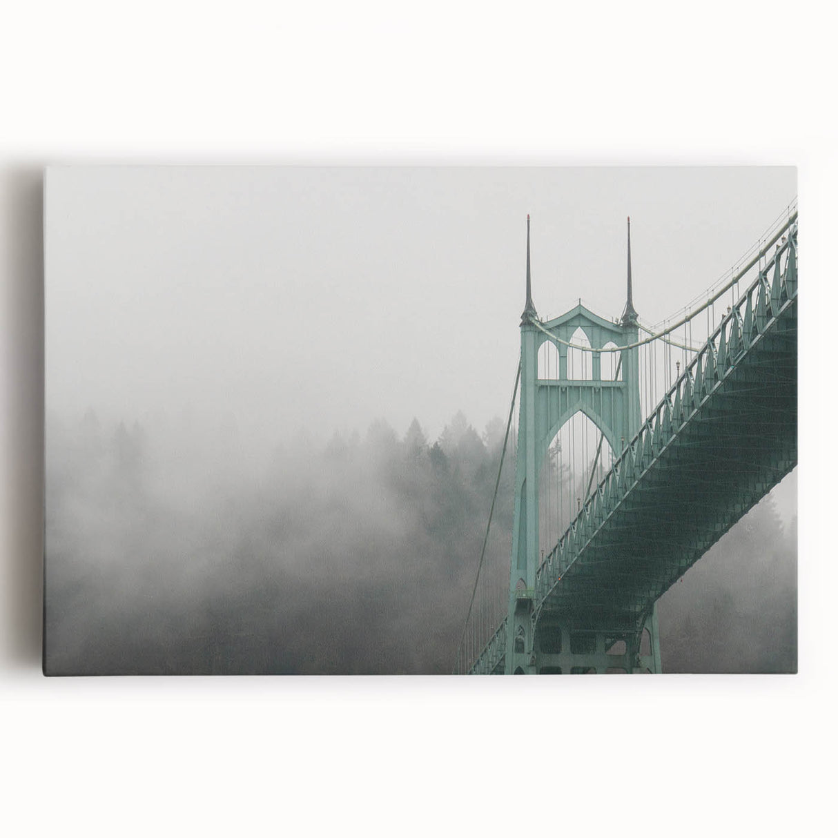 Black and white photograph of Portland, Oregon skyline on large stretched canvas, suitable for kitchen wall art.