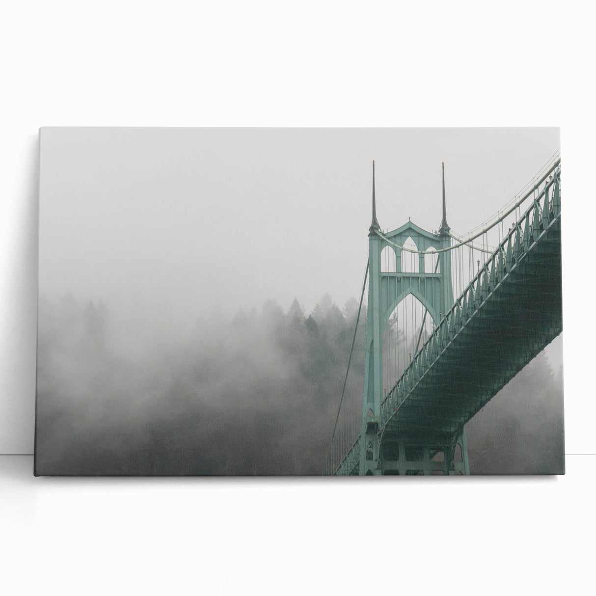 Black and white stretched canvas of Portland, Oregon skyline, ideal for kitchen wall art or bedroom ambiance.