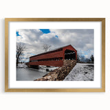Extra large abstract art print of Pennsylvania scenery in textured style, with muted earth tones, framed in gold.