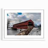 Abstract art print depicting Pennsylvania scenery in muted earth tones on a framed white mat.