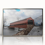 Mid-century modernist art depicting Pennsylvania scenery in muted earth tones on a framed acrylic print.