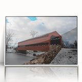 Art deco poster of Pennsylvania scenery in muted colors on framed acrylic, suitable for modern nursery decor.