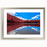 Textured art print of an abstract Vermont landscape in muted green and brown tones, framed in silver, ideal for bedroom art.