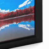 Framed canvas featuring a textured Vermont landscape in black with colorful accents, ideal for living room decor.