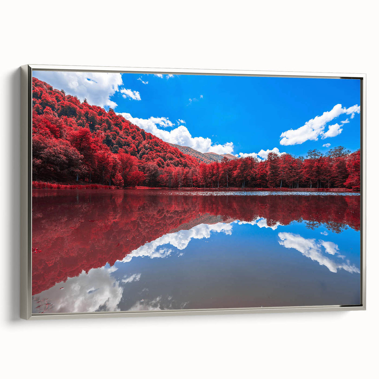 Landscape art painting of Vermont scenery on framed canvas, featuring a colorful palette with black vintage-style accents.