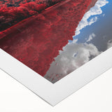 Art deco poster featuring a serene Vermont landscape in muted green and blue tones on rolled canvas.