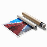 Extra large rolled print of a Vermont landscape with lush greenery and muted earth tones, ideal for classy bathroom wall art.