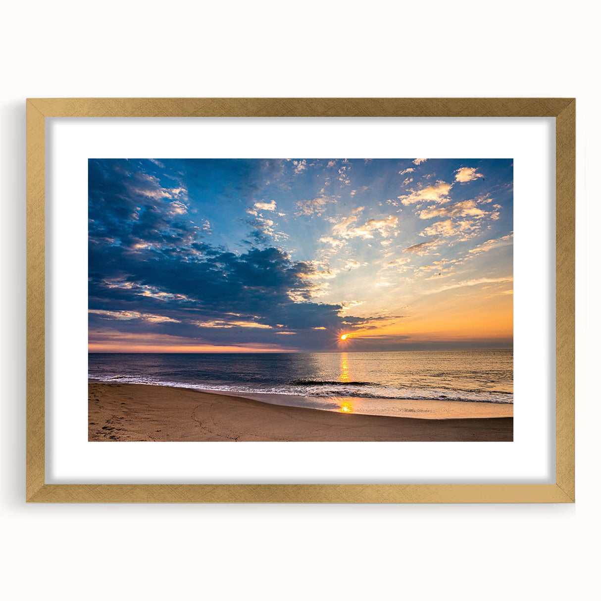 Extra large abstract art print of Virginia scenery in textured style, with gold frame, suited for living room decor.
