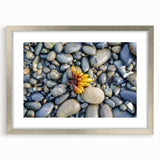 Textured abstract art print of Olympic scenery in muted earth tones on a silver-framed mat, ideal for bedroom art.