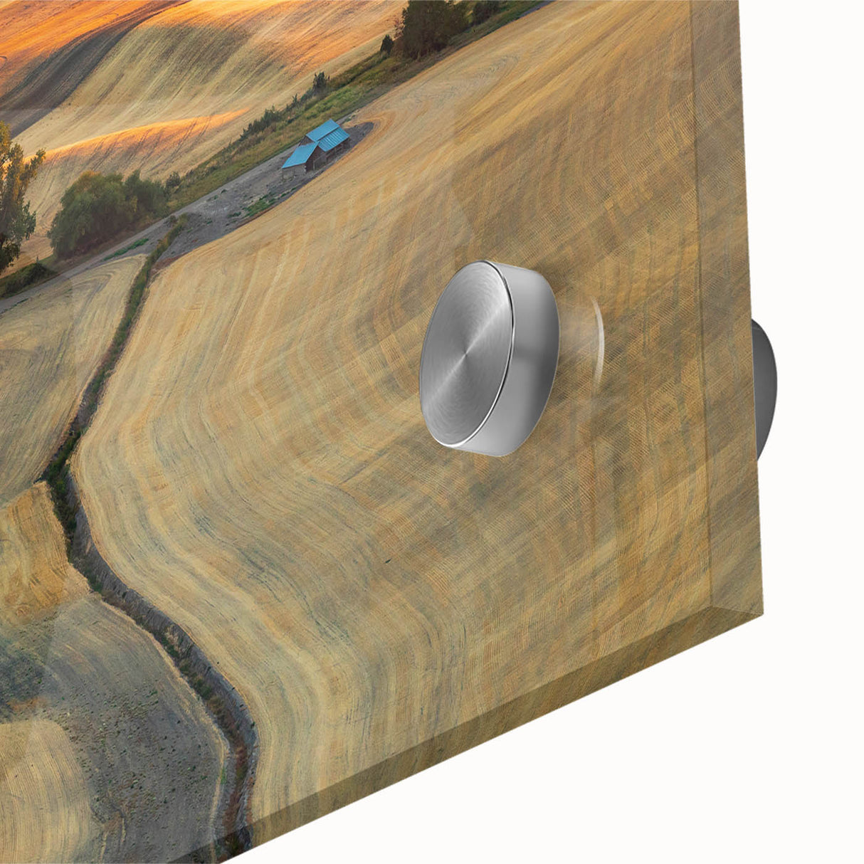 Large abstract acrylic print of Palouse, Washington, in muted earth tones, ideal for dining room art.