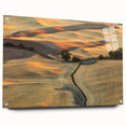 Acrylic print of a large abstract depiction of the Palouse scenery in earthy green and brown tones.