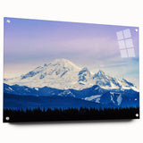 Acrylic print of Seattle skyline in muted blue tones, ideal for dining room decor.