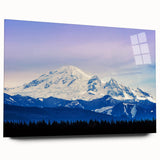 Acrylic print of a large abstract depiction of Seattle's skyline in muted blue and gray tones.