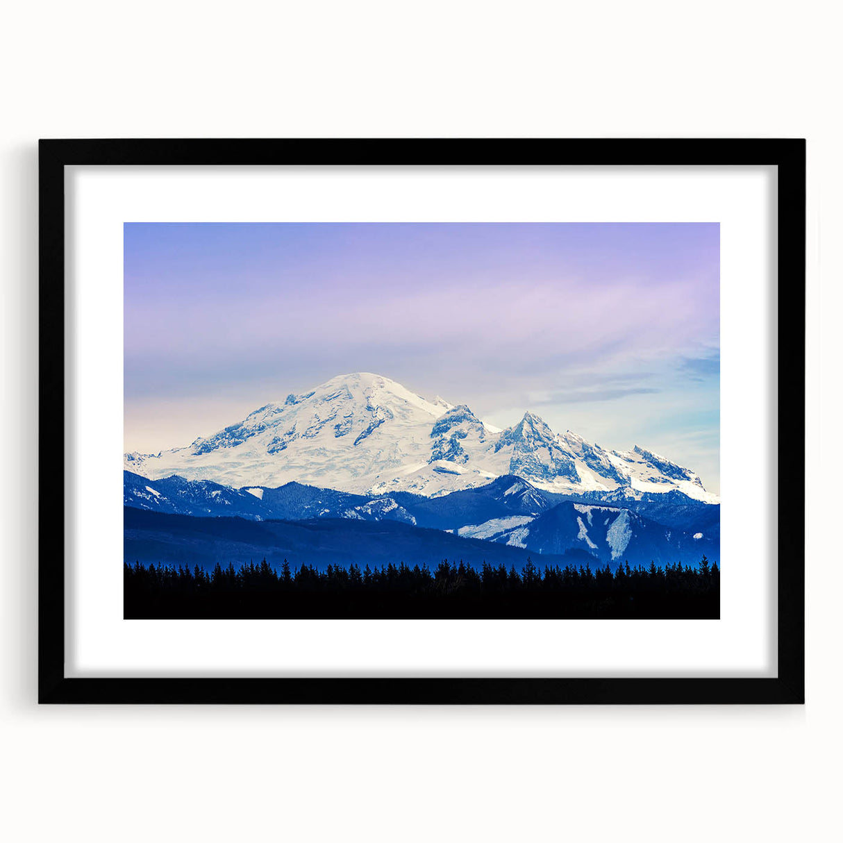 Extra large wall art featuring abstract art prints of Seattle skyline in colorful, textured strokes on a black framed canvas.
