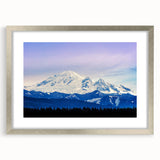 Textured art depicting abstract Seattle skyline in muted gray and blue tones on a silver-framed mat, ideal for bedroom art.