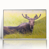 Acrylic print of the Grand Tetons in muted earth tones, framed in white, suitable for modern art wall decor.