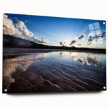 Acrylic print of Yellowstone Park featuring a detailed landscape, in natural green and blue tones.