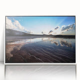 Framed acrylic print of Yellowstone scenery in muted earth tones, ideal for modern art wall decor in a nursery.