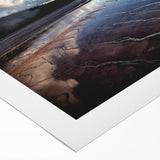 Art deco poster of Yellowstone scenery in muted earth tones on rolled canvas, suitable for dining room decor.