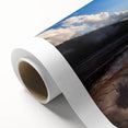 Art Deco-style poster of Yellowstone scenery in muted earth tones on rolled canvas.