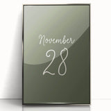 Mid-century modernist art of a fall scene in muted orange and brown tones, framed in silver acrylic.