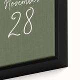 Close-up of extra large framed canvas featuring textured black wall art with colorful, abstract fall motifs.