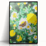 Large abstract wall art depicting spring themes in vibrant green and yellow tones on a framed acrylic print.
