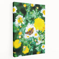 Side view of a large stretched canvas featuring a spring-themed design with vibrant green and floral motifs.