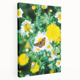 Side view of a large stretched canvas featuring a spring-themed design with vibrant green and floral motifs.