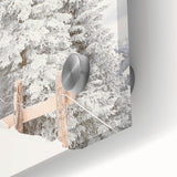 Large abstract wall art depicting winter themes in muted blue and gray tones on acrylic glass.