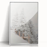 Art deco poster featuring a winter scene with muted blue and white tones on a framed acrylic, ideal for nursery wall decor.