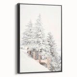 Black and white landscape art painting on framed canvas, depicting a winter scene, ideal for bedroom wall decor.
