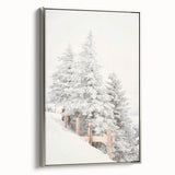 Winter landscape art painting on framed canvas, featuring a black tree silhouette against a colorful, snowy backdrop.
