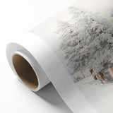 Art deco poster of a winter scene in soft blue and white tones on rolled canvas, ideal for nursery wall art.