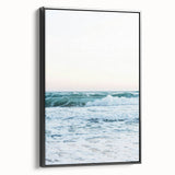Black and white vintage poster art on framed canvas featuring a serene landscape, suitable for bedroom decor.