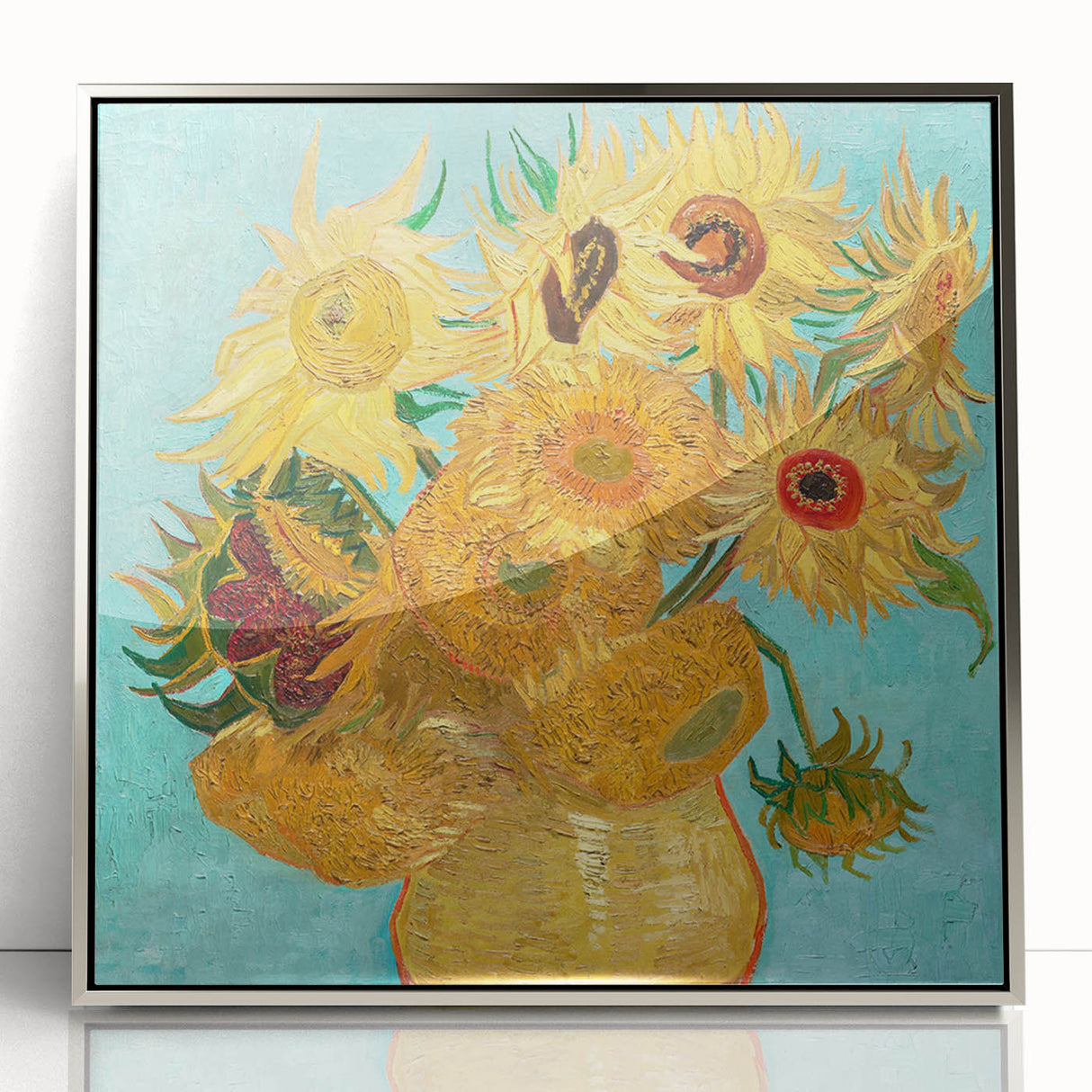 Mid-century modernist art of a starry night scene in acrylic, framed in silver, suitable for nursery wall art.