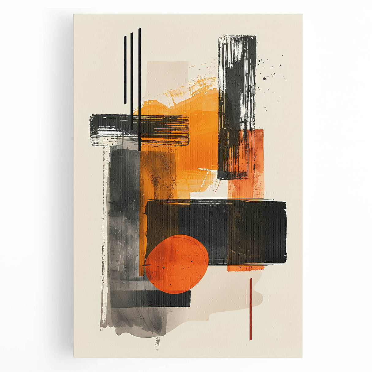 Canvas Art for Dining Area – Bold Orange & Black Abstract Print