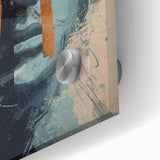 Close-up view of an abstract figurative acrylic glass artwork showcasing vibrant colors and intricate details, ideal for contemporary home decor and artistic ambiance.