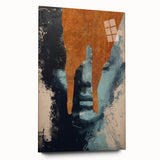 Abstract figurative acrylic artwork displayed from a side view, showcasing vibrant colors and dynamic shapes on glass, perfect for modern interior decor.