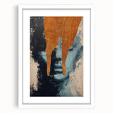 Abstract figurative art framed in a white mat, showcasing vibrant colors and dynamic shapes, ideal for modern home decor or gallery display.