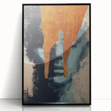 Framed abstract figurative acrylic artwork in black, showcasing modern artistic expression with bold shapes and contrasting textures, ideal for contemporary decor.