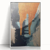 Framed acrylic artwork showcasing an abstract figurative design in vibrant colors, set against a white background, perfect for modern home decor.