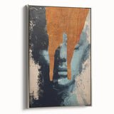 Abstract figurative framed canvas artwork in silver, showcasing a modern design with fluid shapes and vibrant colors, ideal for contemporary home decor.