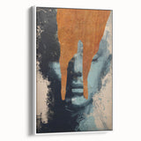 Framed abstract figurative canvas artwork in a white frame, showcasing vibrant colors and dynamic shapes, ideal for modern home decor and artistic expression.